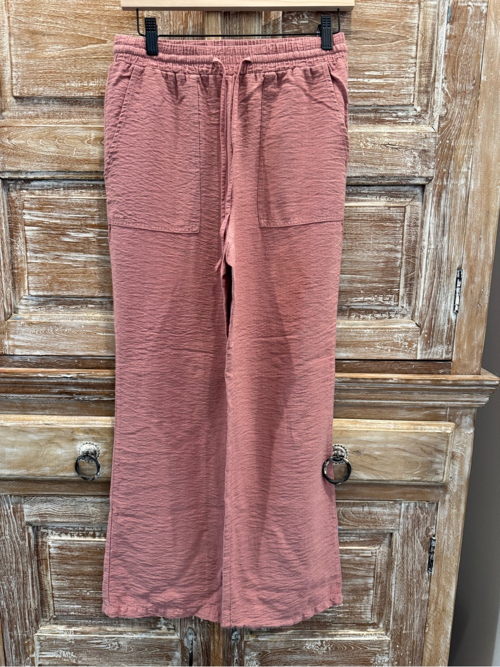 Happily Grey Soft Mauve Wide Leg Elastic Drawstring Pants Casual Breezy Comfy